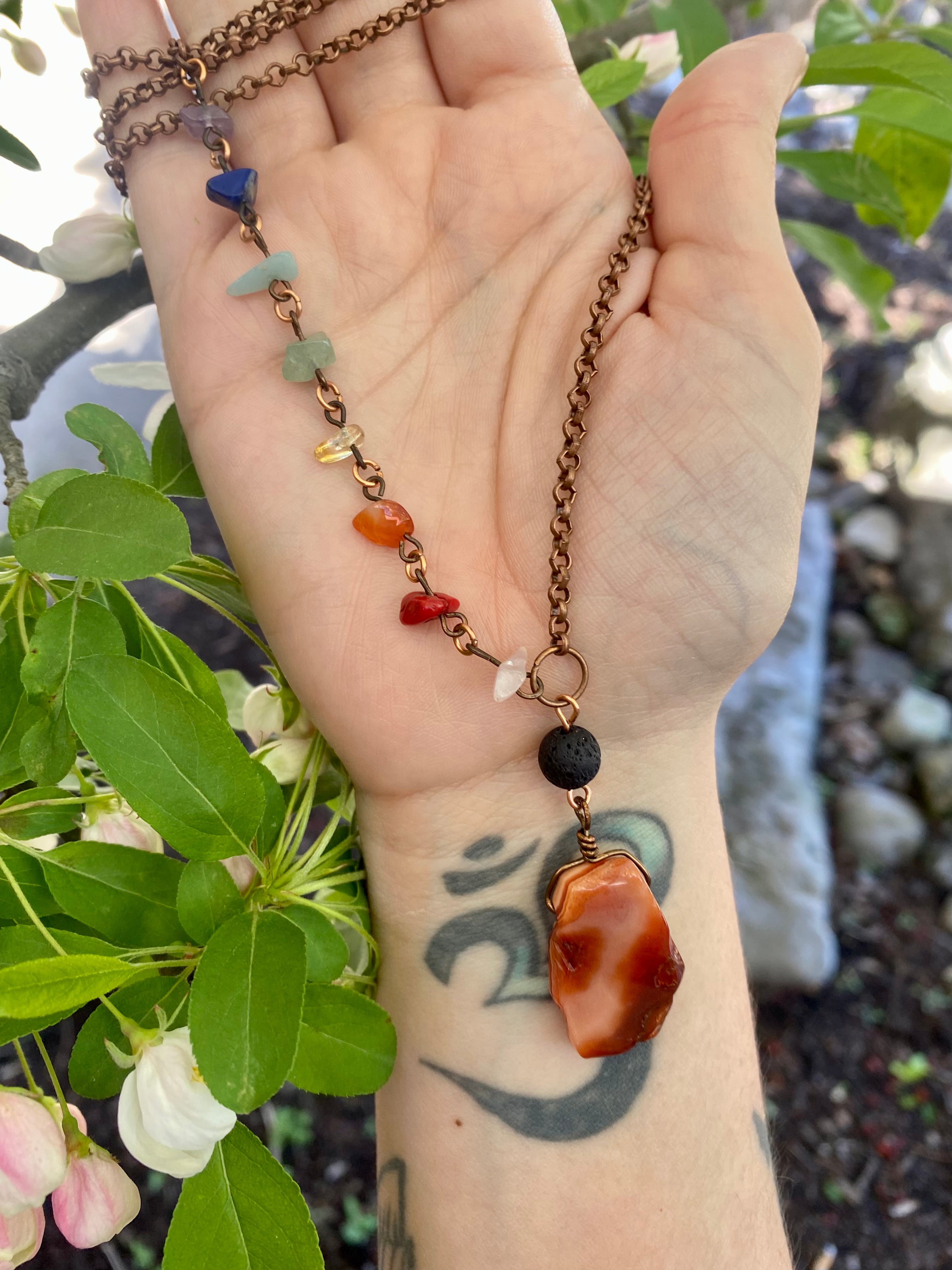 Lava Stone Carnelian Chakra Balancing Necklace